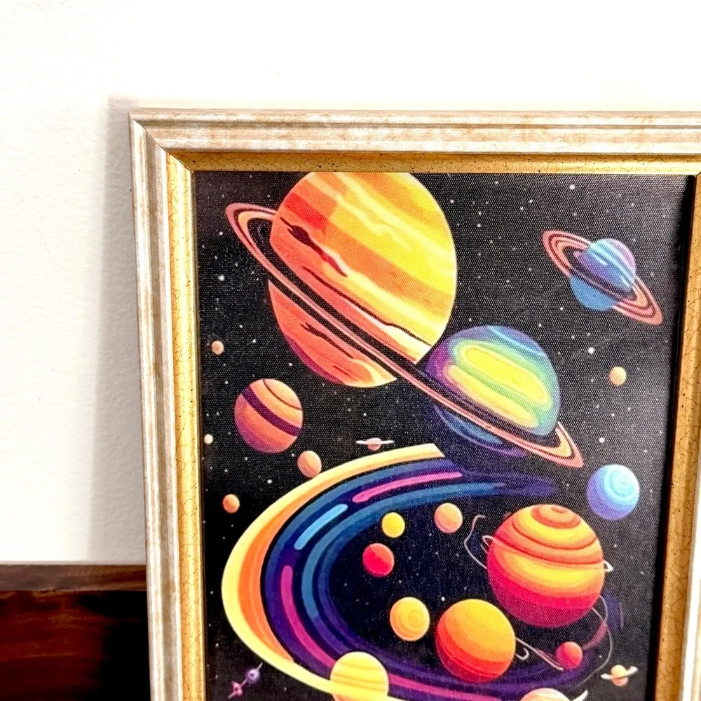 Bright Outer Space Planets Solar System Night Sky Canvas Art Print Framed Color